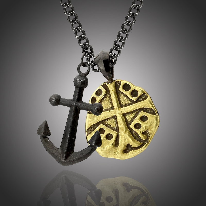 Pánský ocelový náhrdelník Salvatore,  medailon kříž a kotva
