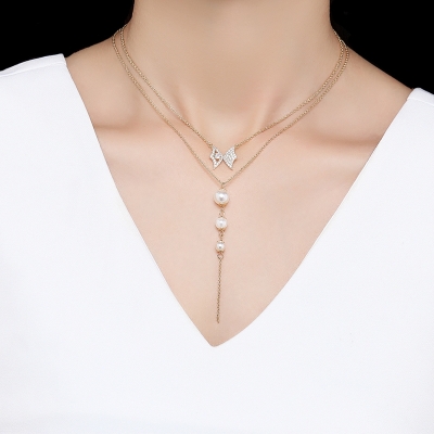 Dvojitý náhrdelník s perlou a zirkony Marchioni
