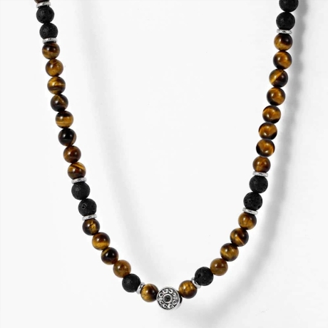 Pánský korálkový náhrdelník Christian - lávový kámen a tygří oko