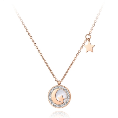Ocelový náhrdelník se zirkony Moon&Star - chirurgická ocel