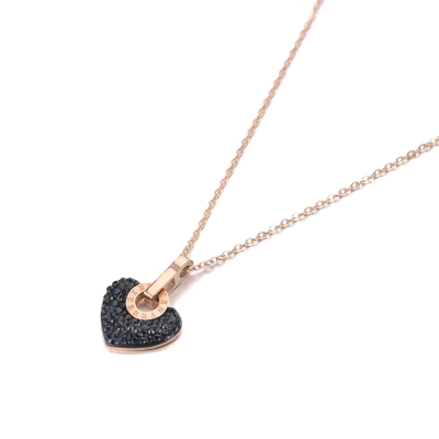 Ocelový náhrdelník se zirkony Dagmara Black - chirurgická ocel, srdíčko
