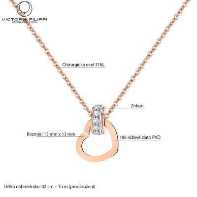 Ocelový náhrdelník se zirkony Bernice - chirurgická ocel, srdíčko