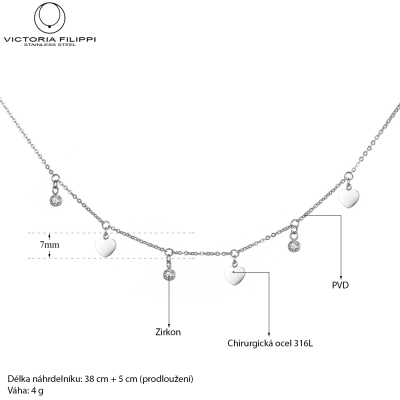 Ocelový náhrdelník se zirkony Murarito - chirurgická ocel, srdíčko