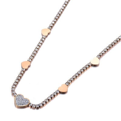 Ocelový choker náhrdelník se zirkony Stephanie Gold - srdíčko