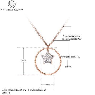 Ocelový náhrdelník se zirkony Fionet - ocelová hvězda,chirurgická ocel