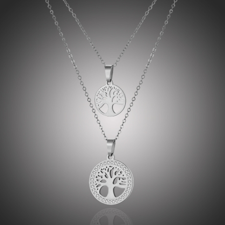 Dvojitý ocelový náhrdelník se zirkony Barbara - strom života