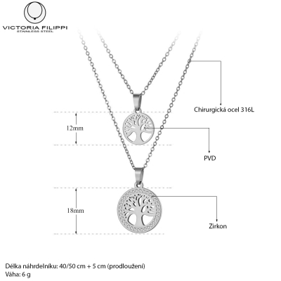 Dvojitý ocelový náhrdelník se zirkony Barbara - strom života