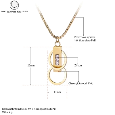 Ocelový náhrdelník se zirkony Juliana Gold - chirurgická ocel