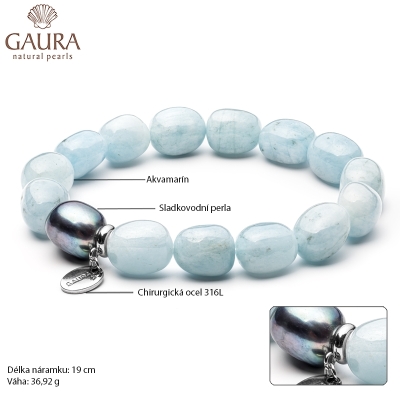 Náramek Paula - sladkovodní perla, Akvamarín | Gaura Pearls