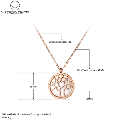 Ocelový náhrdelník Lucia Gold - chirurgická ocel, strom života