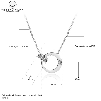 Ocelový náhrdelník se zirkony Carla - chirurgická ocel