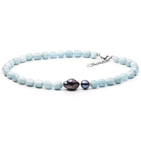 Korálkový náhrdelník Mia - sladkovodní perla, Akvamarín | Gaura Pearls