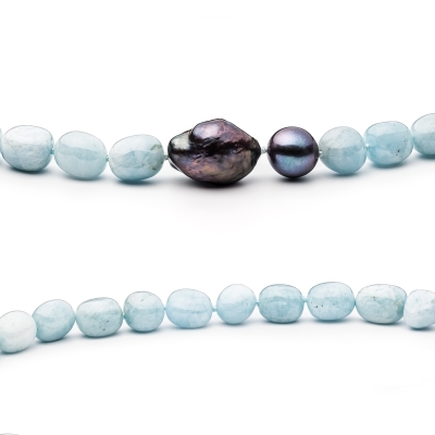 Korálkový náhrdelník Mia - sladkovodní perla, Akvamarín | Gaura Pearls