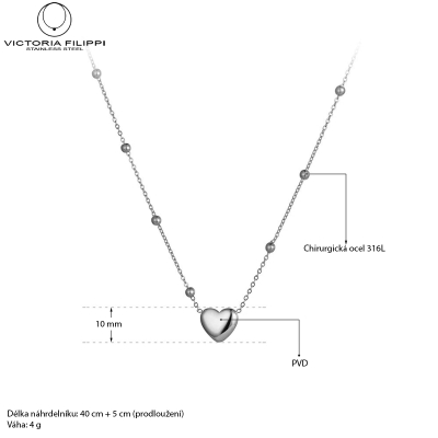 Ocelový náhrdelník Alejandra - chirurgická ocel, srdce