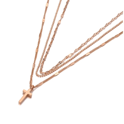 Trojitý ocelový náhrdelník Jenny - chirurgická ocel, kříž