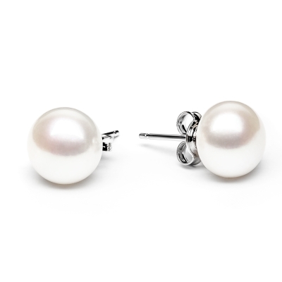 Náušnice s bílou 9.5-10 mm říční perlou Orlanda, stříbro 925/1000 | Gaura Pearls