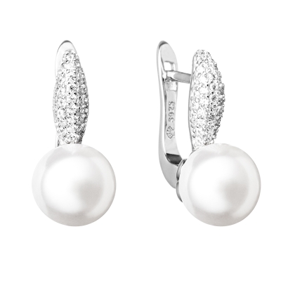 Stříbrné náušnice s perlou a zirkony Jessica, stříbro | Gaura Pearls