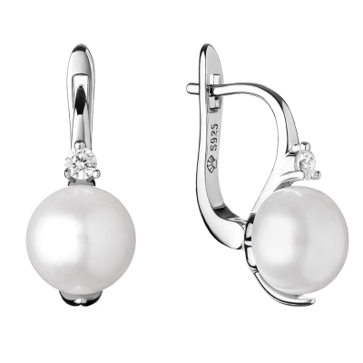 Stříbrné náušnice s řiční perlou a zirkony Sarah | Gaura Pearls