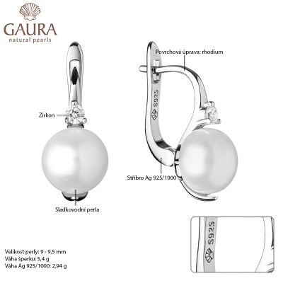 Stříbrné náušnice s řiční perlou a zirkony Sarah, stříbro 925/1000