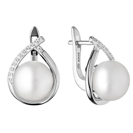 Stříbrné náušnice s řiční perlou a zirkony Beth, stříbro 925/1000