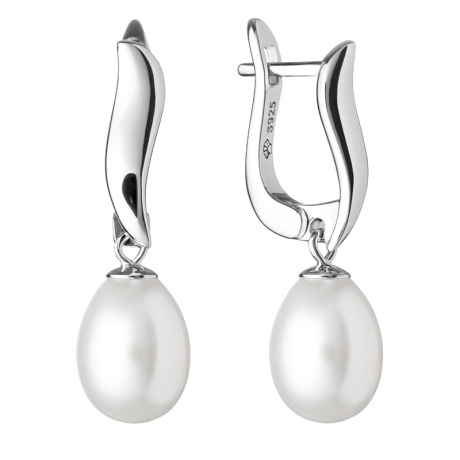 Stříbrné náušnice s řiční bílou perlou Anna, stříbro 925/1000