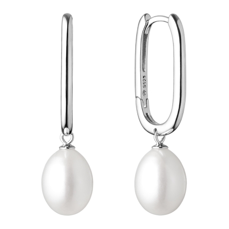 Stříbrné náušnice s bílou řiční perlou Shannon | Gaura Pearls