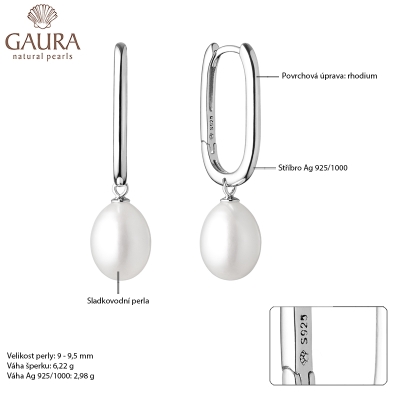 Stříbrné náušnice s bílou řiční perlou Shannon | Gaura Pearls