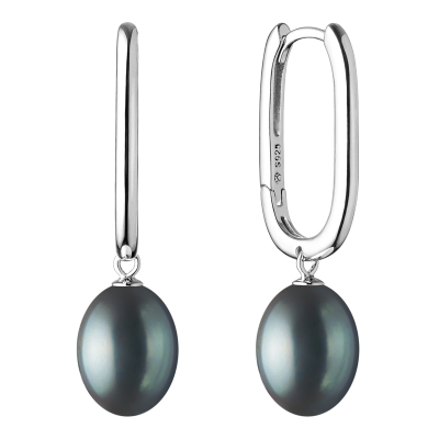 Stříbrné náušnice s černou řiční perlou Shannon | Gaura Pearls