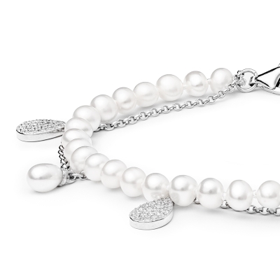Perlový náramek Nicolet - sladkovodní perla, stříbro 925/1000