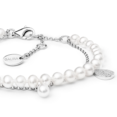 Perlový náramek Nicolet - sladkovodní perla, stříbro 925/1000