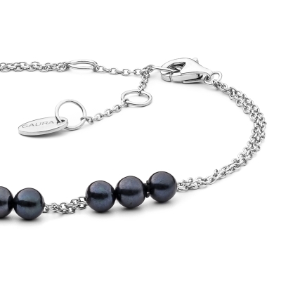 Perlový náramek Napolia Black - sladkovodní perla, stříbro 925/1000