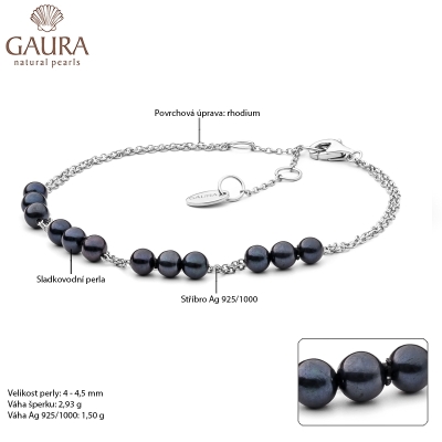 Perlový náramek Napolia Black - sladkovodní perla, stříbro 925/1000