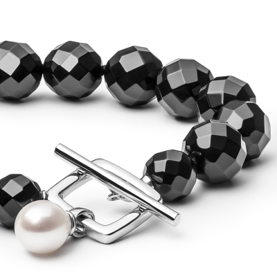 Náramek Ruzziera Black - onyx, sladkovodní perla, stříbro 925/1000