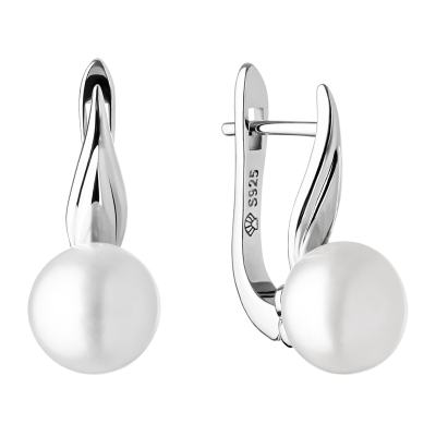 Stříbrné náušnice s bílou řiční perlou Grace | Gaura Pearls