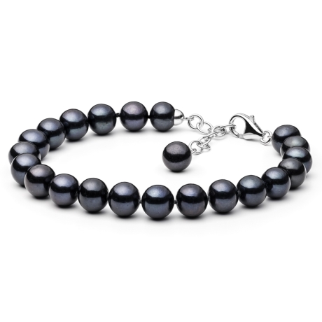 Luxusní perlový náramek Ange - černá řiční perla, stříbro 925/1000