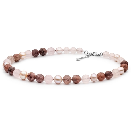 Korálkový náhrdelník Kate - řiční perla, jahodový a růžový křemen