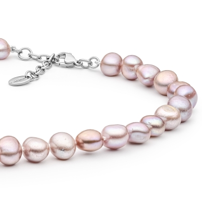 Perlový náhrdelník Hayley - levandulová sladkovodní perla, ocel