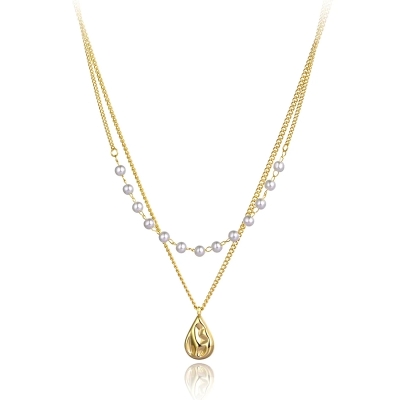 Ocelový náhrdelník Réa Gold - chirurgická ocel, perla
