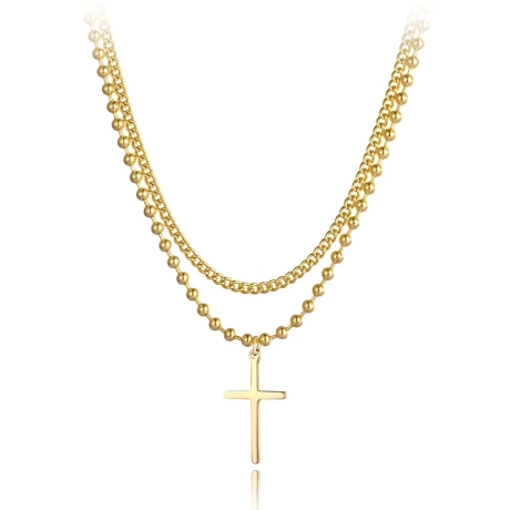 Ocelový náhrdelník Paisé Gold - chirurgická ocel, kříž