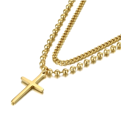 Ocelový náhrdelník Paisé Gold - chirurgická ocel, kříž