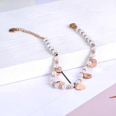 Perlový náramek Deborah Gold - chirurgická ocel, perla, srdce