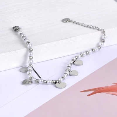 Perlový náramek Deborah - chirurgická ocel, perla, srdce