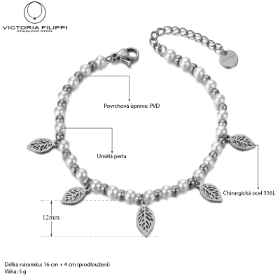 Perlový náramek Dora - chirurgická ocel, perla