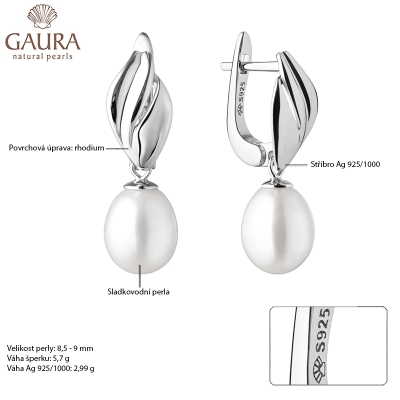 Stříbrné náušnice s bílou řiční perlou Juliana, stříbro 925/1000