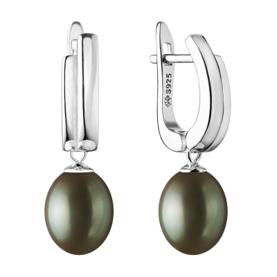 Stříbrné náušnice s černou řiční perlou Jess, stříbro 925/1000