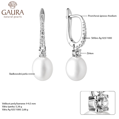 Stříbrné náušnice s bílou perlou a zirkony Olia, stříbro 925/1000