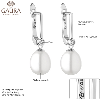 Stříbrné náušnice s bílou řiční perlou Carisa, stříbro 925/1000