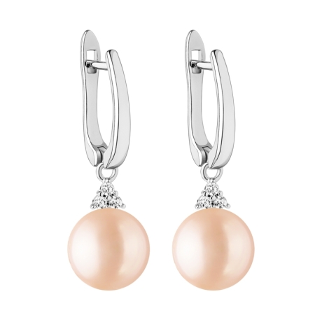 Stříbrné náušnice s růžovou řiční perlou Dolores | Gaura Pearls