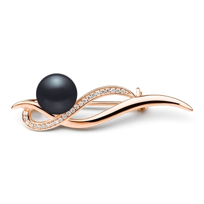 Stříbrná brož s černou perlou Stephanie Gold, stříbro 925/1000