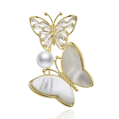 Brož s perlou a krystaly Katie - motýl